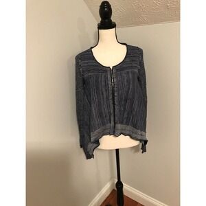 Free People Blue Space Dye Drapey Never Again Cardigan Sweater Hook & Eye Front